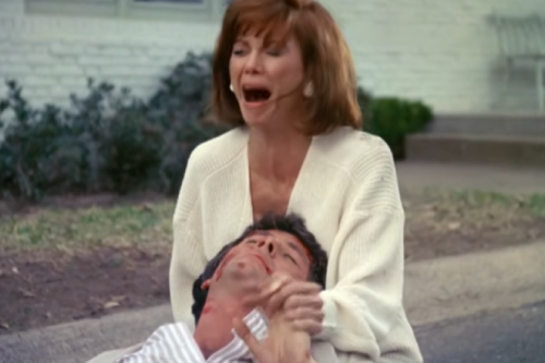 Pamela Ewing cradles a dying Bobby in her arms but it was all a dream