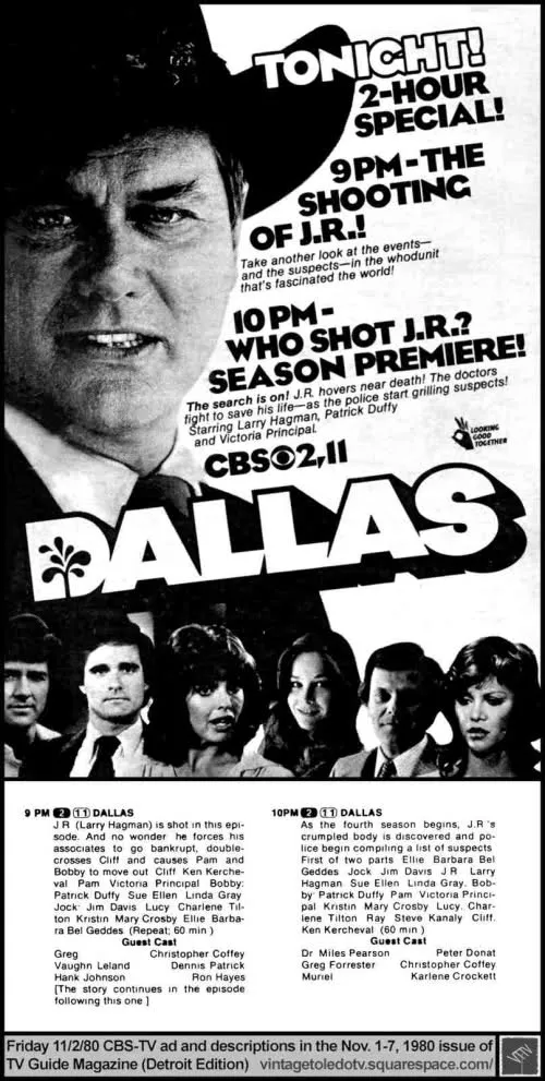 J.R. Ewing shot at Ewing Oil – Dallas Who Shot J.R. cliffhanger